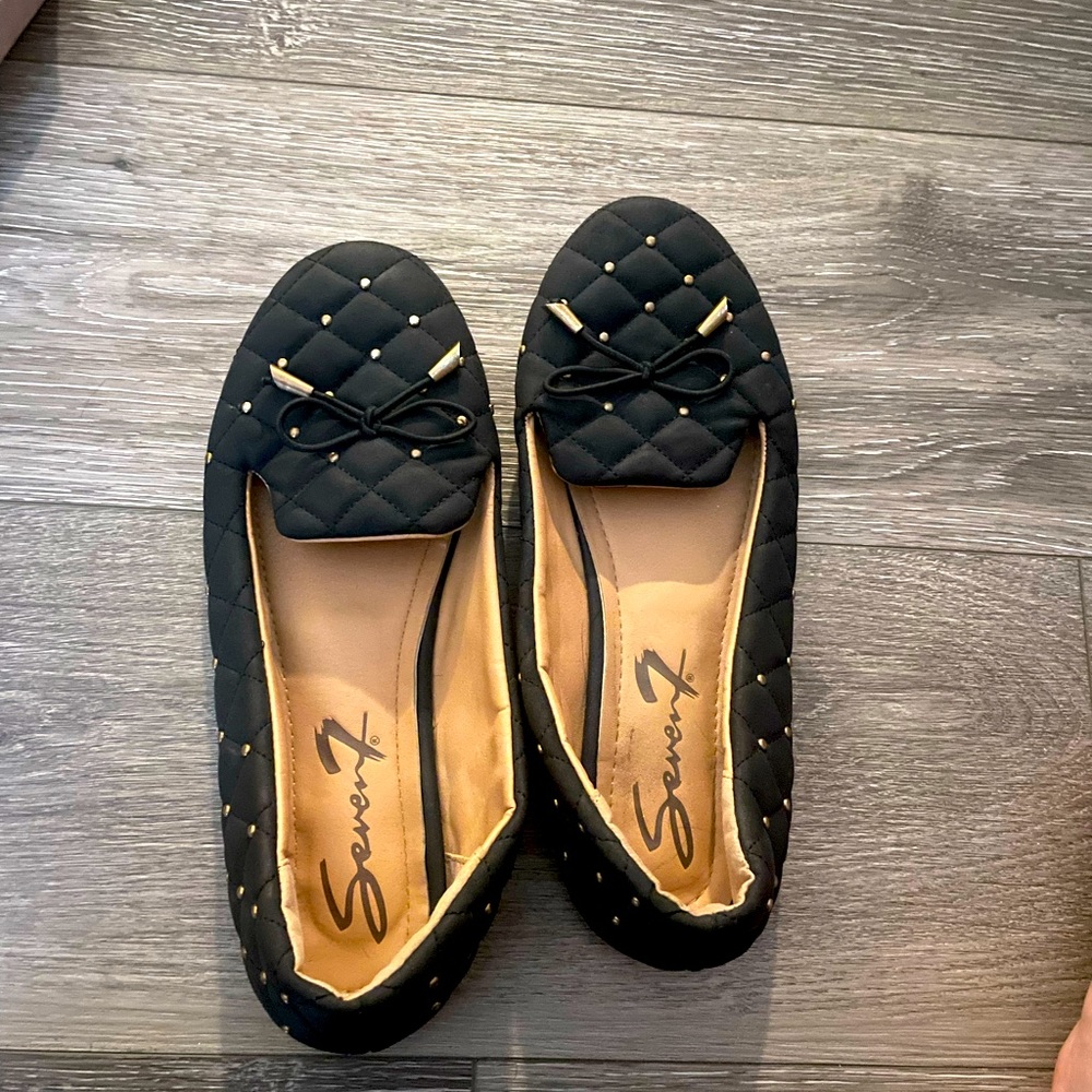Black and gold flats. Never worn